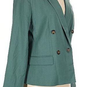 Ann Taylor Sea Green Double-Breasted lined Blazer with pockets evergreen jacket